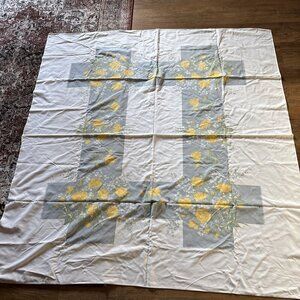 Vintage Spring cotton Tablecloth White Yellow And Gray Size 65 X 60